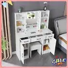Vanity Dressing Table Stool with Mirror, 10 LED Lights Makeup with 3 Drawers Set