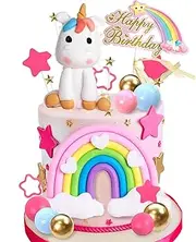 29 PCS Unicorn Cake Topper, Unicorn Cake Decorations with Rainbow Stars Unicorn Balls Happy Birthday Cake Decorations for Boys Girls Kids Birthday Party Baby Shower Supplies