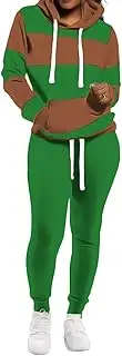 [TOPONSKY] Womens 2 Piece Tracksuit Long Sleeve Warm Up Outfit Patchwork Pants Set