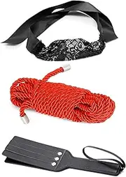 Silk Soft Rope Braided Rope, Lace Mask for Women, Faux Leather Paddle for Adults, Short Paddle 9.5", Loud Sound