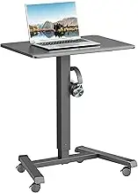 ERGOMAKER Mobile Standing Desk Pneumatic Adjustable Height 25.6 x 17.7 Inch Mobile Desk Adjustable Height On Wheels，Sit Stand up Desk Home Office Computer Desk, Black + Single