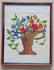 New Completed Handmade Cross Stitch Framed 13" x 16" Home Décor Wall Art flowers