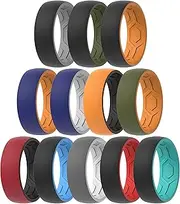 [ThunderFit] Silicone Wedding Rings for Men, 2 Layers Top Design Bands 8.5mm Wide 2.5mm Thick - 1/4/8/12 Variety Multipack