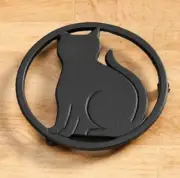Cat Silhouette Cast Iron Trivet, Round Cat Trivet, Cat Love