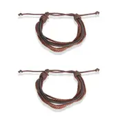 2x Ben Sherman Men's Braided Bracelet Adjustable 26cm Hand/Wrist Accessory Brown