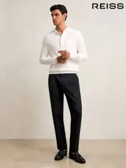 Reiss Navy Complex Regular Fit Herringbone Trousers With Cotton (W38478) | $280