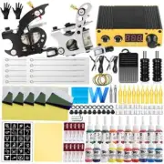 Complete Tattoo Machines Kit with Coils Tattoo Gun Power Supply Needles Grips