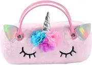 [AKOOSY] Plush Unicorn Portable Eyeglass Case for Handheld Storage Bag Cute and Lovely Design for Outdoor Use Durable and Protective Spectacle Box