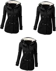 [SHERCHPRY] 3pcs Wool Pea Coat Long Pea Coat Pea Coats for Women Pea Jacket Black