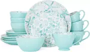 Venice 16-Piece Stoneware Dinnerware Set, Service for 4, Aqua/White -