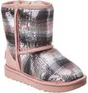 NEW UGG Kid Baby 6 Classic II Sequin Rainbow Sheepskin Fur Lined Short Mid Boot
