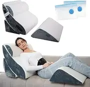 EEVIRA 4pc Orthopedic Bed Wedge Pillow Set features cooling gel-infused foam for max comfort. Ideal for post-surgery, back & neck pain relief, adjustable for sleeping & reading & aids with acid reflux
