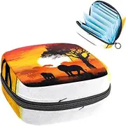 Period Bag,Sanitary Napkin Storage Bag,African Lion and Elephant,Tampon Holder for Purse