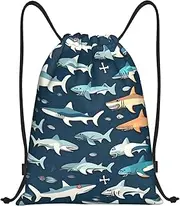 [WURTON] Sharks Print Drawstring Sport Bags Pull String Bag For All Occasions Gym Sack,Sports,Travelling