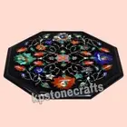 Elegant Octagonal Black Marble Side Table Inlaid with Semi-Precious Stones for L