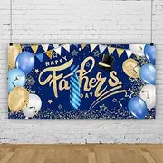 20x10ft Happy Father's Day Backdrop Balloons Navy Blue Gold Photography Background for Father's Day First Fathers Day Theme Party Banner Decorations Family Photo Booth Props
