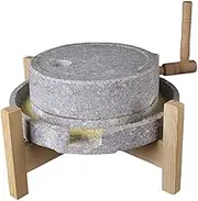 Stone Grain Mill, Natural Stone Grinding Disc with Stand, Wet and Dry Grinder, Rustic Style Hand Crank Food Mill, Easy to Clean, for Grains, Wheat, Almonds, Peppers(30cm/11.8in)