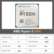 NEW AMD Ryzen 5 5600 R5 5600 3.5 GHz 6-Core 12-Thread CPU Processor 7NM L3=32M 1