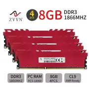32GB 4x 8GB DDR3 1866MHz CL9 PC3-14900U 240Pin Desktop Game Memory XMP ZVVN Red