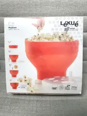 Lekue Microwave Popcorn Maker 100% Silicon Platinum Bowl Lg w/ Lid BPA Free