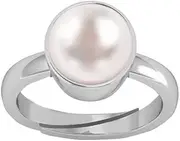 [INDIA MADE] 10.25 Ratti / 9.55 Carat Natural Pearl Gemstone Original Certified Moti Adjustable Panchhdhaatu/Ashtadhatu Ring-B0DKK1YSGP, Silver, Created Sapphire