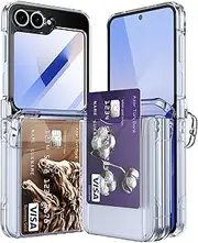 [RUNGOS] for Samsung Z Flip 6 Case with Hidden Card Holder [Automatic Folding Hinge Protection] [1-2 Card Slot] Skin Feel for Samsung Galaxy Z Flip 6 Case, 10Ft Drop Tested Full Body Protection Cover
