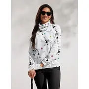 Women's Golf Pullover Sweatshirt White Long Sleeve Top Cartoon Fall Winter Ladies Golf Attire Clothes Outfits Wear Apparel