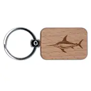 Sleek Swordfish in the Ocean Engraved Wood Rectangle Keychain Tag Charm