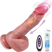 YUKAIONE Thrusting 9.8" Dildo Vibrator Sex Toys for Women, G-spot Anal Stimulation with 3 Telescopic & 5 Vibration Modes, Remote Control Dildos Adult Toys for Couples Play(Pink)