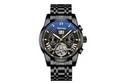 Fully Automatic Mechanical Luminous Watch Waterproof Business Casual Watch Hollow Watch Suitable for Men-Black Gold