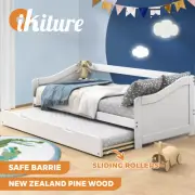 Oikiture Trundle Bed Frame Daybed Single Size Base Timber Wooden Kids Double Bed