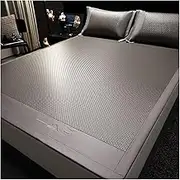 Breathable Weave Bamboo Cooling Mat with Pillowcase, Adjustable Anti-Slip Elastic Band Easy Roll-Up Storage for Bed and Sofa Use(Gray,200 * 220cm)