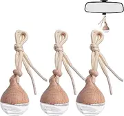 3 Pieces Hanging Car Air Freshener Diffuser, 8ml Refillable Car Diffuser Bottles, Glass Fragrance Perfume Bottles with Wooden Cap, Samll Empty Car Perfumes Diffuser Vials for Car Decoration