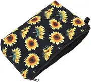 [Baluue] Cosmetic Containers Multi-Function Storage Bag Canvas Toiletry Bag Sunflower Print for Women