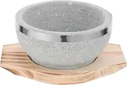 Zerodeko Stone Bowl Wooden Plate Korean Stone Pot for Soup Bibimbap Bowls Dinner Set