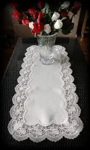 Dresser Scarf Classic Rose European Lace Antique White Table Runner 34"