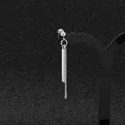 Bar Chain Drop Earring / Clip-On Earring 703 - Earring - 1 Pc - Silver - One Size