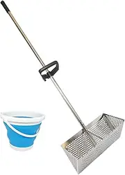 Sand Fleas Rake, Stainless Steel Sand Sifter, Detachable 47 Inches Long Handle, Collapsible Shark Tooth Sifter for Beach,Sand Crab Catcher with Foldable Pail .