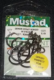 7 Pack Mustad R39942BLN-70 Ultra Point Size 7/0 3X Strong Ringed Circle Hooks