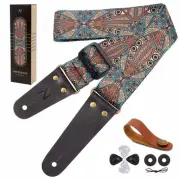 Guitar Strap, Nylon Printing Guitar Straps with Head Cowhide Leather Ends for...