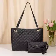 NNEDSZ Elegant Quilted Tote Bag with Matching Clutch in Black