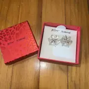Betsey Johnson Clear Snowflake Winter Christmas Rhinestones Silver Earrings