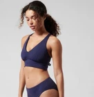 ATHLETA XS Longline Plunge Bikini Top A-C Dress Blue Support Swim Suit XS