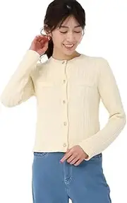 MISCH MASCH(ミッシュマッシュ) Mischmash MM518401 Women's Knit Cardigan, Herringbone Pattern, Long Sleeve, Basic, Casual