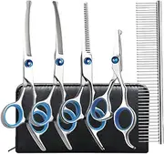 Dog Grooming Scissors Set, Safety Round Blunt Tip Grooming Tools, Professional Curved,Thinning,Straight Scissors with Comb,Grooming Shears for Dogs and Cats.