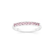 Silver 9 Stone Pink Cz Ring in Pink