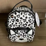 NWT Betsey Johnson Cat Baybee Crossbody / Mini Backpack Purse Leopard Hearts NEW