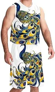 [KQNZT] Basketball Jersey and Shorts, Jerseys for Men, Men's Lightweight Rec Tanks, Cartoon Peacock Animal Feather