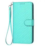 For Iphone 15 Carbon Fiber Buckle Leather Phone Case With Lanyard