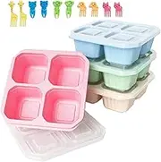 Roczential 4-Pack Snack Containers, Reusable 4-Compartment Bento Snack Boxes, Meal Prep Containers for Kids and Adults, Food Storage Containers with Snacks, Fruits, Nuts, Cookies for School, Work